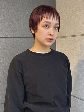 ヘアーアイストゥーレ(HAIR ICI TRE) ブリーチなしレッド暖色カラーマッシュショート顔まわりレイヤー