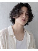 メンズボブウルフ ニュアンスパーマ 緩めカール メンズロング