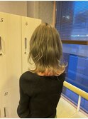 大人可愛いピンクベージュダブルカラーくびれボブ透明感小顔
