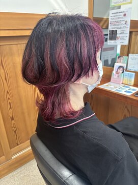 すぎ美容室 ハイトーンウルフ　アンブレラカラー　白髪ぼかし　紫カラー