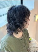 レイヤーパーマ/黒髪パーマ/ミディアムパーマ/パーマ女子
