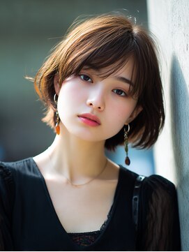 ロッソ 大橋店(Rosso) 横流しバングのナチュラルボブ【大橋】