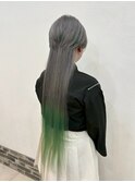 エンドカラー/グレージュカラー×グリーンカラー/ウルフカット