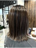 ロングショートワンカールパーマカーキグレージュ前髪錦糸町