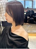 タッセルボブピンクベージュ顔まわりレイヤーカット切りっぱなし
