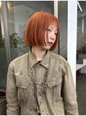 ミニボブカットお洒落ハイトーンくすみオレンジカラー