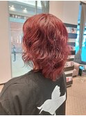 ルビーピンク/レッド系カラー/暖色系カラー/ミディアムパーマ