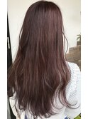 ゆるふわカシスレッド透明感艶カラーロングヘアウェーブ巻き