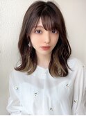 大人かわいいフェザーバングカーキグレージュボブ30代吉祥寺