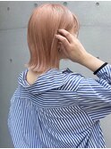 花田/ボブ/切りっぱなしボブ/ピンクベージュ/オレンジ/下北沢