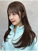 髪質改善ケアストレートミルクブラウンナチュラルぱっつん前髪
