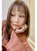 顔まわり小顔前髪カットベージュカラーミディアムレイヤーボブ