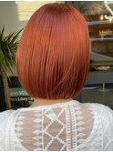 オレンジカラー ボブ ハイトーン