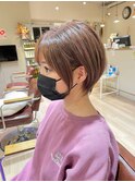 20代30代大人可愛い小顔ショートボブ前下がりピンクベージュ