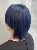 ソフトウルフカットダブルカラーネイビーブルーカラー