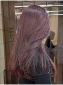 ブリーチなしダブルカラーボルドーワインレッド赤髪レイヤー