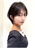 黒髪 ボブルフ ネビージュ 小顔 ワンレン スペインカール