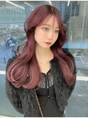 くびれヘア 韓国風 アッシュ カシスピンク 透明感 ロング