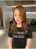 デザインカラーレイヤーカットウェットヘア夏オリーブベージュ
