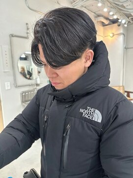 ヘアー アイス カンナ(HAIR ICI Canna) 毛流れニュアンスパーマセンターパートメンズ黒髪爽やか(清水)