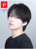 ナチュラルシースルーフェザーパーマツーブロックウルフヘア黒髪