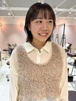 ラミエ バイ メルト 吉祥寺(lamie by melt)&nbsp;久保田)切りっぱなしくびれボブヘアマロンブラウンワイドバング