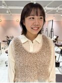 久保田)切りっぱなしくびれボブヘアマロンブラウンワイドバング