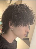 大分ツイストスパイラルパーマメンズカットミディアムウルフ