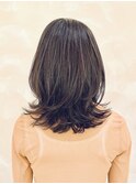 ミディアムレイヤー/レイヤー/くびれヘア/シースルーバング/銀座
