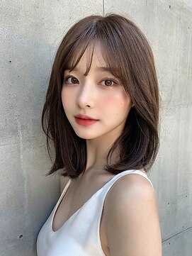 リンク(LinQ) 小顔前髪ワンカールレイヤーカット黒髪ネビージュボブルフ