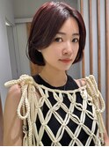 ミニボブカーテンバングボルドー秋色大人ボブ暖色ボブ表参道30代