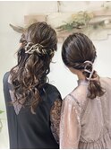 お友達と一緒に結婚式お呼ばれヘアセット