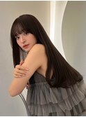 ジンジャーブラウン前髪黒髪ボブルフネビージュ小顔ワンレン