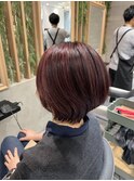 ハイライト　チェリーレッド　ボブ＠30代40代50代60代