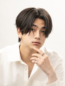 レガシー(REGASEA) 黒髪センターパート ニュアンスパーマ メンズヘア メンズカット