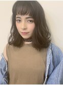 アフロート 山田　厚めバング無造作カールふわミディ