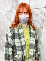 オレンジカラー暖色カラーウルフカットロングウルフ