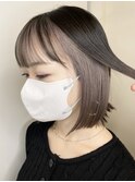 小顔デザインカラーアンブレラカラー黒髪ボブウルフ着物