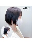 黒髪暗髪シースルー前髪首元すっきり丸みカット