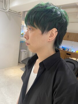 ネイロ 錦糸町(NeiRo) マッシュウルフショートカットツーブロックハイライトグリーン