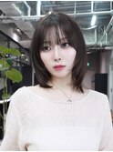 前髪カットミディアム韓国ヘア顔周りレイヤー_F31511
