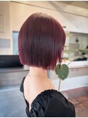 【白石】ブリーチなし赤髪ボブワインレッド暖色原宿１０代２０代