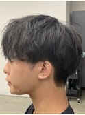 フェザーパーマ/グレーブルーカラー/刈り上げショートパンク