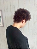 メンズ×スパイキーショート×ワインレッド