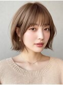 20代30代40代★イメチェンピンクベージュ大人前髪外ハネボブ♪