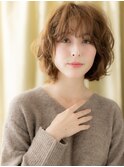 ミルクブラウン抜け感ウェーブ小顔インナーボブパーマ30代40代X