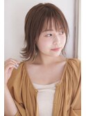小顔セミウェットウェーブピンクベージュハイライトカラー
