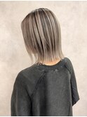 バレイヤージュ、ハイライト、切りっぱなしボブ、ケアブリーチ