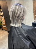 バレイヤージュ、ハイライト、レイヤーロング、グレーベージュ