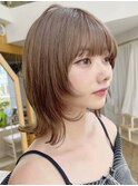 ミディアムレイヤーシャギーカットレイヤーボブダークブラウン
